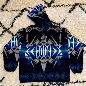 Aztec-Inspired Blue and Black Hoodie